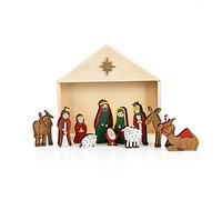 Logbuch-Verlag Crèche de Noël Sainte Famille dans l'écurie - Figurines de crèche colorées - 12 pièces en bois