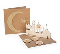 Logbuch-Verlag Eid Mubarak Carte de vœux avec mosquée miniature en bois Bayram Cadeau Aïd al-Fitr Ramadan Décoration 15 x 15 cm