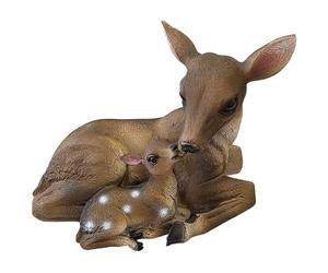 Logbuch-Verlag Figurine de chevreuil avec bébé - 14 cm de haut - Figurine de cerf couché mère et faon - Décoration d'automne en pierre artificielle - Figurine animale réaliste