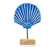 Logbuch-Verlag Figurine de coquillage bleu sur tige en bois et céramique - Décoration méditerranéenne - Décoration maritime - 19 cm