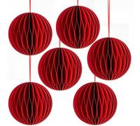 Logbuch-Verlag Honeycomb Lot de 6 boules de Noël en papier rouge en nid d'abeille Décoration de fête Pendentif d'arbre de Noël 8 cm