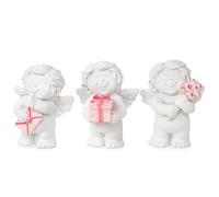 Logbuch-Verlag Lot d’angelots en blanc et rose 5 cm Petits cadeaux d’invités Décoration de table Pour Noël, anniversaire d’enfant, baptême, communion, Résine, Blanc., 3 pièces