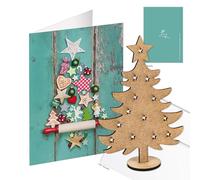 Logbuch-Verlag Lot de 10 cartes avec enveloppe - Format A6 - Turquoise - Bleu - Motif sapin de Noël - Carte pliante double avec arbre en bois à insérer