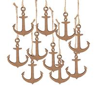 Logbuch-Verlag Lot de 10 petites ancres en bois avec ficelle - Décoration nautique - Filet de pêche - 6,5 cm