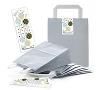 Logbuch-Verlag Lot de 10 sacs cadeaux de Noël gris clair 18 x 8 x 22 cm avec anse + autocollant Joyeux Noël vert blanc Emballage