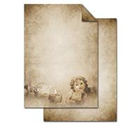 Logbuch-Verlag Lot de 100 feuilles de papier à lettre de Noël Motif ange vintage 100 g Format A4 Beige naturel