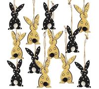Logbuch-Verlag Lot de 12 petits lapins de Pâques élégants en bois à suspendre - 7 cm - Décoration arbuste de Pâques