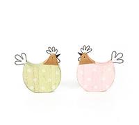 Logbuch-Verlag Lot de 2 figurines de poules colorées - Couple de coq + poule - Rose et vert - 12,5 cm - Décoration de Pâques en bois