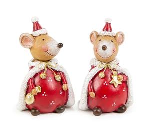 Logbuch-Verlag Lot de 2 jolies figurines de souris de Noël rouges et marron - Cadeau curieux - Décoration de Noël - 9 cm