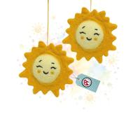 Logbuch-Verlag Lot de 2 pendentifs soleil en feutre faits à la main au Népal - Visage souriant - Décoration d'été pour chambre d'enfant - Jaune - Laine - Décoration à suspendre