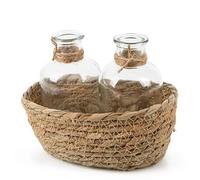 Logbuch-Verlag Lot de 2 petits vases de table dans un panier pour vinaigre et huile en verre - 16,5 x 13,5 x 10 cm - Décoration de table pour toutes les fêtes