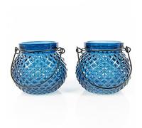 Logbuch-Verlag Lot de 2 photophores bleus avec anse - Décoration de table pour communion, mariage, baptême - Bleu foncé - 10 cm