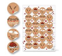 Logbuch-Verlag Lot de 24 Autocollants Joyeux Noël/Joyeuses Fêtes - Messages de Noël Français Ø 4 cm Rouge Marron