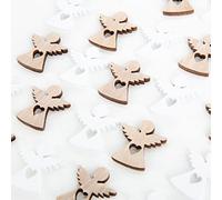 Logbuch-Verlag Lot de 24 mini anges gardiens en bois blanc naturel marron avec cœur 3 cm Petit ange plat Porte-bonheur Décoration de Noël