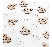 Logbuch-Verlag Lot de 24 petits chevaux à bascule en bois - Décoration de Noël - Blanc naturel - 4 cm - Décoration de table à disperser - Mini décoration de Noël