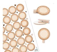 Logbuch-Verlag Lot de 24 pinces en bois à écrire avec autocollants pour décoration de table, cadeaux d'invités, mariage, Ø 4 cm