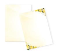 Logbuch-Verlag Lot de 25 feuilles de papier à lettre citron - Format A4 des deux côtés - Papier à motif aquarelle - 100 g - Papier à lettre méditerranéen pour lettres, invitations et cartes de vœux