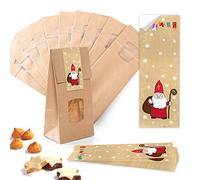 Logbuch-Verlag Lot de 25 sachets à biscuits pour biscuits de Noël, Saint-Nicolas, avec ruban, 10,5 x 6,5 x 29 cm, rouge naturel