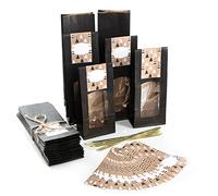 Logbuch-Verlag Lot de 25 sachets noirs à fond plat pour 250-500 g - Sacs en papier de Noël avec fenêtre - 26,5 x 8,5 x 5 cm