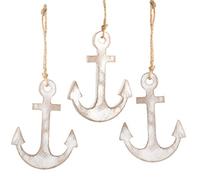 Logbuch-Verlag Lot de 3 ancres en bois blanc à suspendre - 12 cm - Porte-bonheur - Mer maritime - Idée cadeau d'amitié - Petit cadeau pour enfants