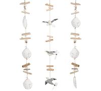 Logbuch-Verlag Lot de 3 décorations maritimes Mouette Coquillage Pendentif Filet de pêche 45 cm Bricolage mobile Décoration de salle de bain Bleu naturel