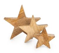 Logbuch-Verlag Lot de 3 étoiles de décoration de Noël en bois massif Marron 10-20 cm
