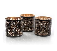 Logbuch-Verlag Lot de 3 photophores en métal noir doré oriental 13 cm Décoration cadeau d'anniversaire Noël
