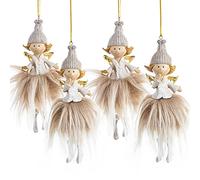 Logbuch-Verlag Lot de 4 anges de Noël beige doré 13 cm fée elfe ange suspension sapin de Noël cadeau Away Noël