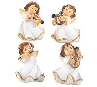 Logbuch-Verlag Lot de 4 figurines d'ange gardien avec instruments - En polyrésine - 5 cm - Décoration de table ou cadeau