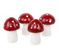 Logbuch-Verlag Lot de 4 figurines de champignons porte-bonheur en céramique rouge et blanc Décoration forêt d'automne 10 cm