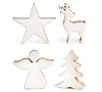 Logbuch-Verlag Lot de 4 figurines de Noël en bois - Ange, arbre, renne et étoile - Décoration de Noël à poser