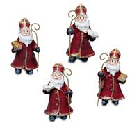 Logbuch-Verlag Lot de 4 figurines de Père Noël - 6 cm - Rouge et doré | Quatre évêques avec mitra, tige et lanterne, peint à la main jusque dans les moindres détails, manteau avec bordure en