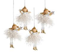 Logbuch-Verlag Lot de 4 pendentifs ange gardien de 11 cm - Ange doré, blanc et argenté avec cordon - Décoration de Noël à suspendre