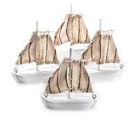 Logbuch-Verlag Lot de 4 petits voiliers à poser - 8,5 cm - Décoration maritime - Voiliers naturels marron blanc - Mini figurines de bateau