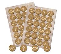 Logbuch-Verlag - Lot de 48 autocollants symboles religieux chrétiens - Décoration de poisson, croix, cœur - Autocollants ronds de 4 cm pour baptême, communion, fêtes