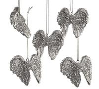 Logbuch-Verlag Lot de 5 ailes d'ange - Pendentif argenté - Décoration de Noël - Avec cordon de suspension - 5 cm