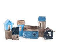 Logbuch-Verlag Lot de 6 figurines de maison - Maison de plage - Ville portuaire - Scandinavie - Décoration maritime - Bâtiment miniature - 33 x 3 x 12 cm