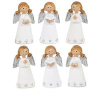 Logbuch-Verlag Lot de 6 mini figurines d'ange blanc argenté scintillant petit ange gardien cadeaux pour enfants, amis, collègues, 6,5 cm