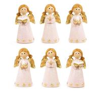 Logbuch-Verlag Lot de 6 mini figurines d'anges gardiens roses avec bougie - Livre de prière - Figurine d'ange - Cadeau de communion - Confirmation - 6,5 cm
