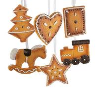 Logbuch-Verlag Lot de 6 pendentifs en forme de pain d'épices en plastique - Décoration d'arbre de Noël - Marron - 6 cm