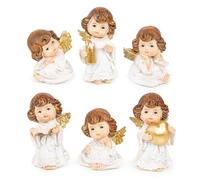 Logbuch-Verlag Lot de 6 petits anges de Noël blancs et dorés - Mini cadeaux - Décoration de Noël - 6 cm