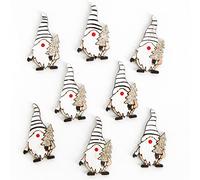 Logbuch-Verlag Lot de 8 mini lutins en bois - Décoration de Noël - Lutins de Noël - Gnome 4 cm - Blanc et or
