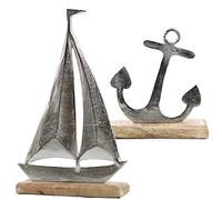 Logbuch-Verlag Marin cadeau voilier + ancre métal voile bateau port de mariage mariage aluminium 40 + 26 cm