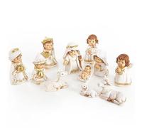 Logbuch-Verlag Nativité avec 12 Figurines de crèche enfantines dorées Blanches - Set de crèche de Noël à Poser 7,5 cm