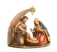 Logbuch-Verlag Petite crèche à poser - Figurine Marie Joseph Jésus dans l'écurie - Marron doré - 12 x 11,5 cm