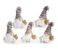 Logbuch-Verlag Petits lutins Blancs, Lot de 5: Figurines décoratives en résine, Personnages de Noël avec étoile dorée, décorations Hivernales pour Table ou intérieur, Mini Pères Noël charmants, 7 cm