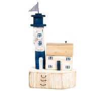 Logbuch-Verlag Phare - Ville portuaire - Décoration maritime - En bois - Pour salle de bain - Mer du Nord - Mer Baltique - Bleu et blanc - 31 x 18 cm