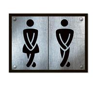 Logbuch-Verlag Plaque de porte moderne pour toilettes mixtes - 20 x 15 cm - Noir/Gris
