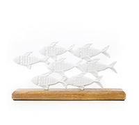 Logbuch-Verlag Poissons décoratifs en métal blanc à poser - 30 cm - Pour salle de bain - Décoration maritime avec bois