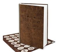 Logbuch-Verlag Set XXL livre de recettes à écrire soi-même DIN A4 Mon Carnet de Cuisine aspect cuir français + 24 autocollants de cuisine marron